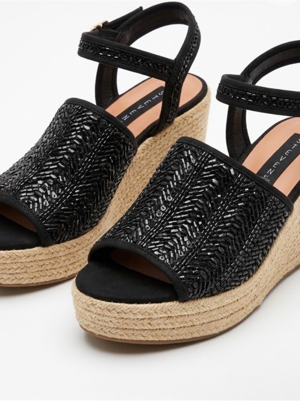 Steve Madden Black Woven Espadrille Wedge Sandals